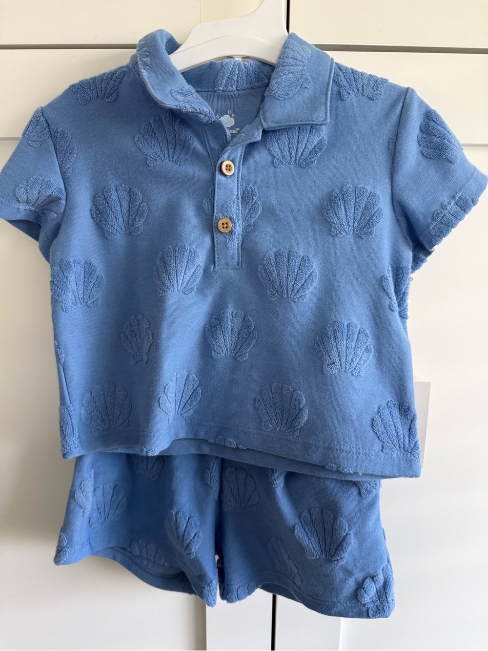 cloud island Light Blue Shell Embossed Polo Top & Shorts Set